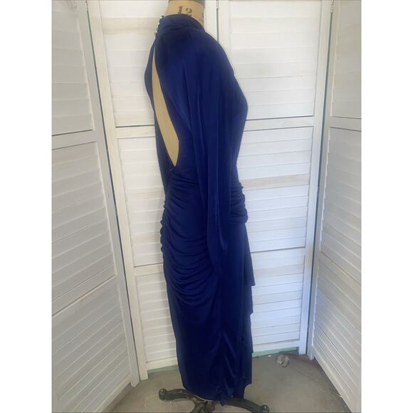 VINTAGE CASADEI 1980s Blue Draped Open Back Long Sleeve Dress Sz Large - Picture 5 of 11
